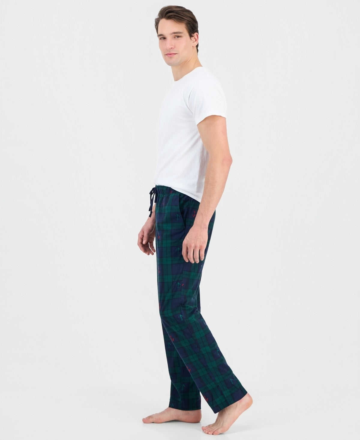 Nautica Mens Fleece Plaid Drawstring Lounge Pants Green XL
