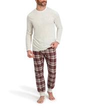Hanes Mens Flannel Plaid Long Sleeve 2 Piece Pajama Set Oatmeal/Red Plaid Medium