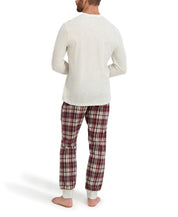 Hanes Mens Flannel Plaid Long Sleeve 2 Piece Pajama Set Oatmeal/Red Plaid Medium