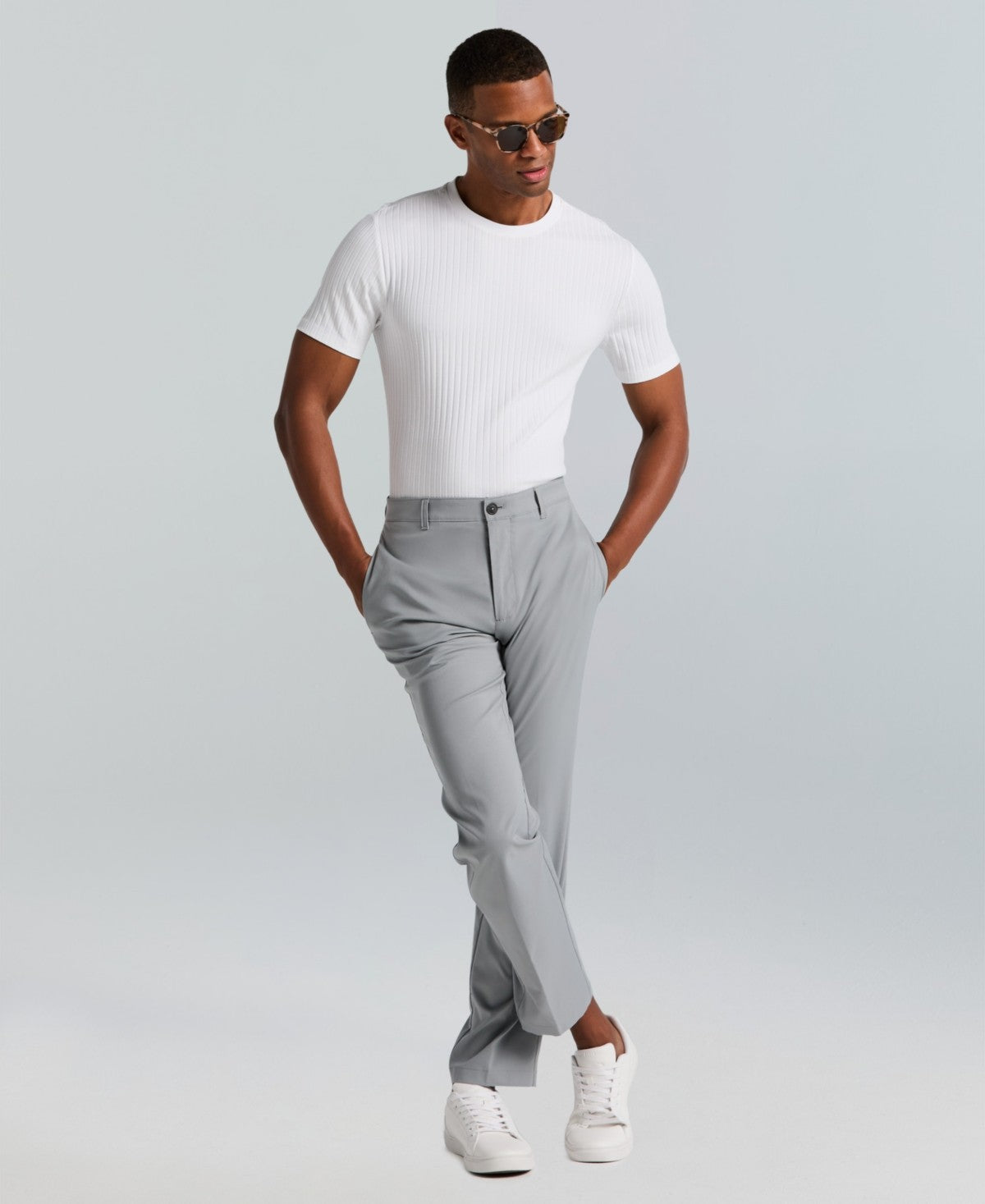 Perry Ellis Portfolio Mens Slim fit Dress Pants 32 / 30 Light Grey Solid