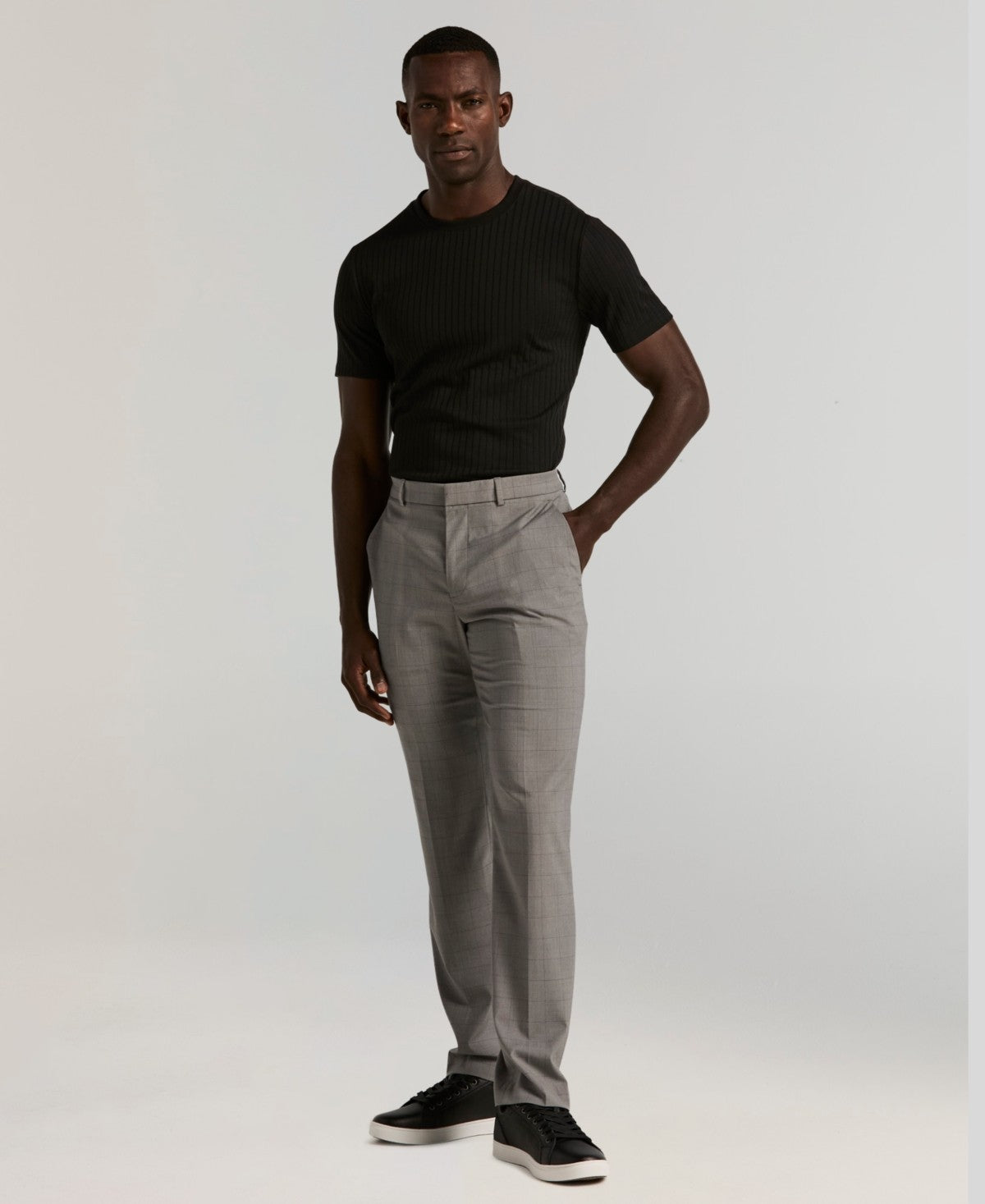 Perry Ellis Portfolio Mens Slim fit Dress Pants 34 / 34 Light Grey Windowpane