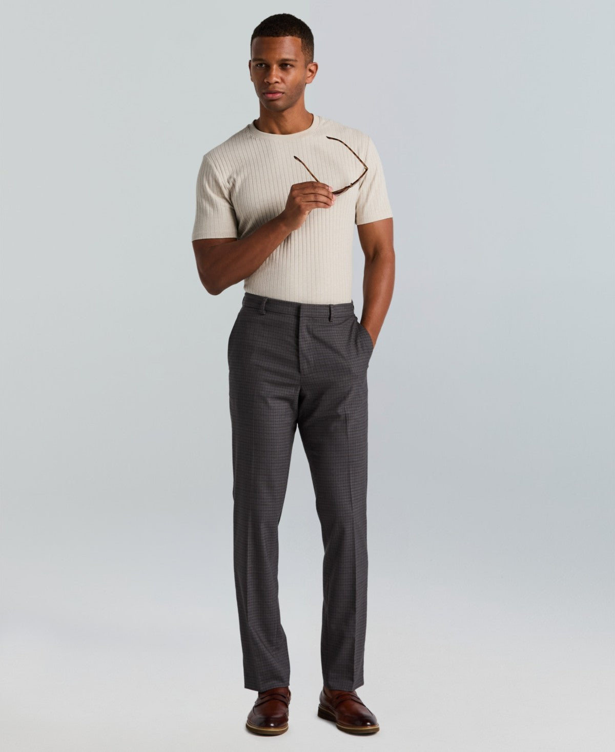 Perry Ellis Portfolio Mens Slim fit Dress Pants 32 / 32 Charcoal Grey Check