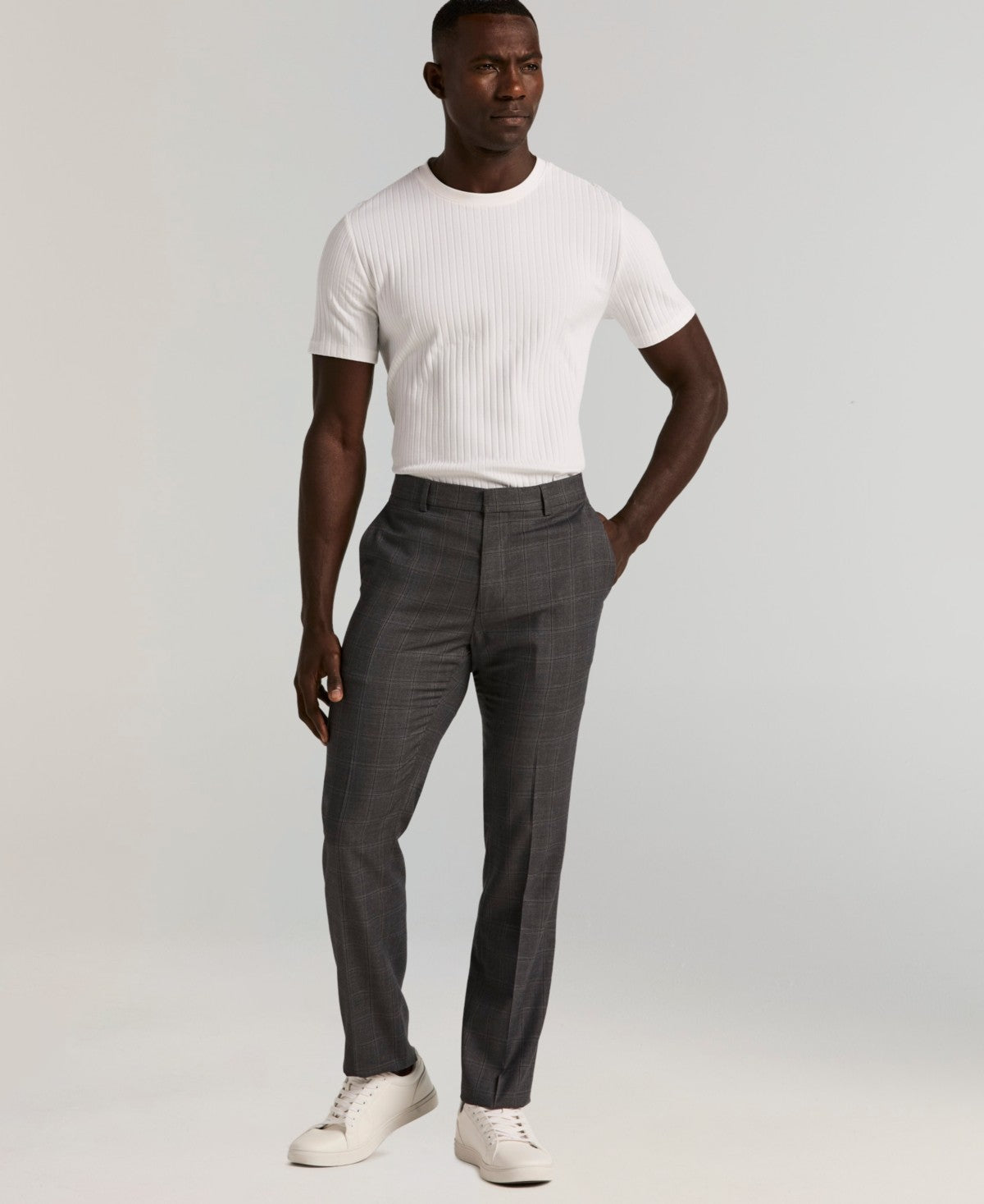 Perry Ellis Portfolio Mens Slim fit Dress Pants 34 / 32 Gray Plaid