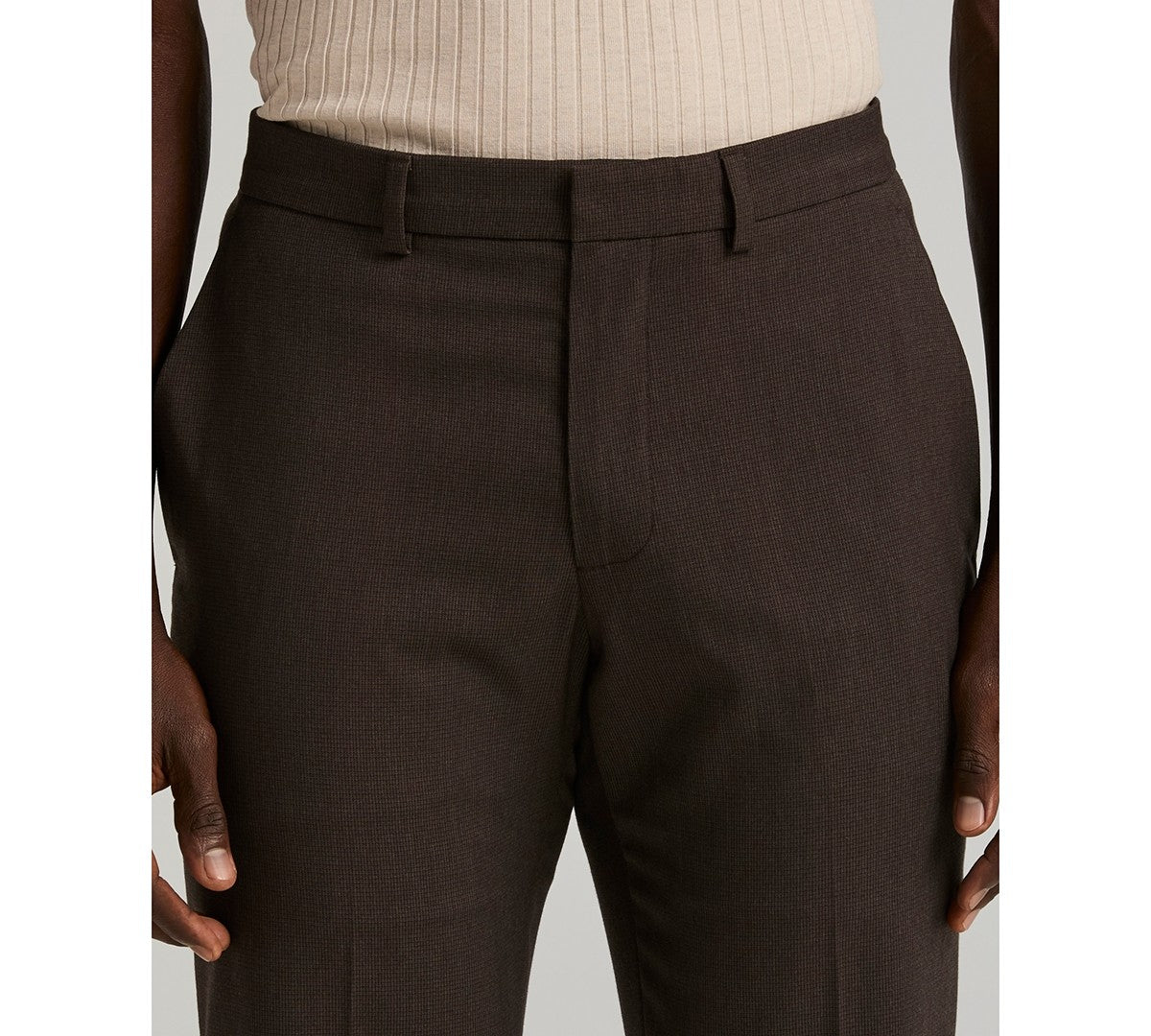Perry Ellis Portfolio Mens Slim fit Dress Pants 34 / 30 Brown Check
