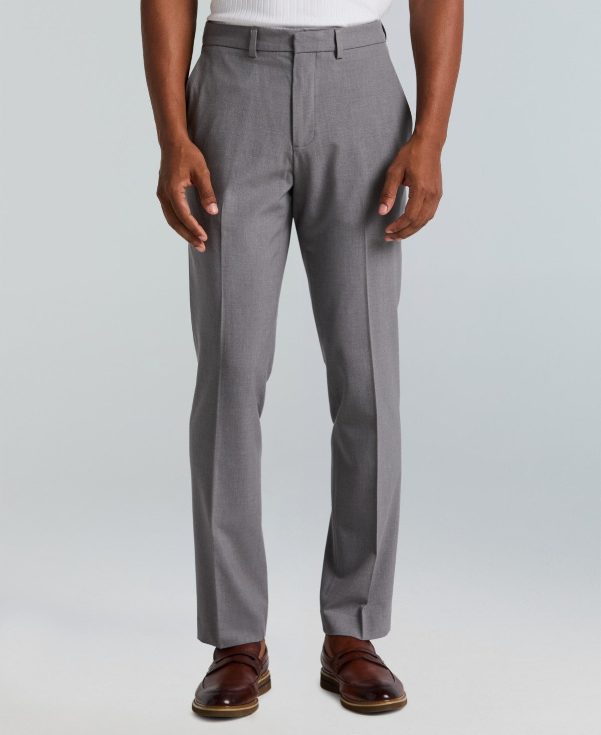 Perry Ellis Portfolio Mens Slim fit Dress Pants 34 / 30 Light Gray Solid