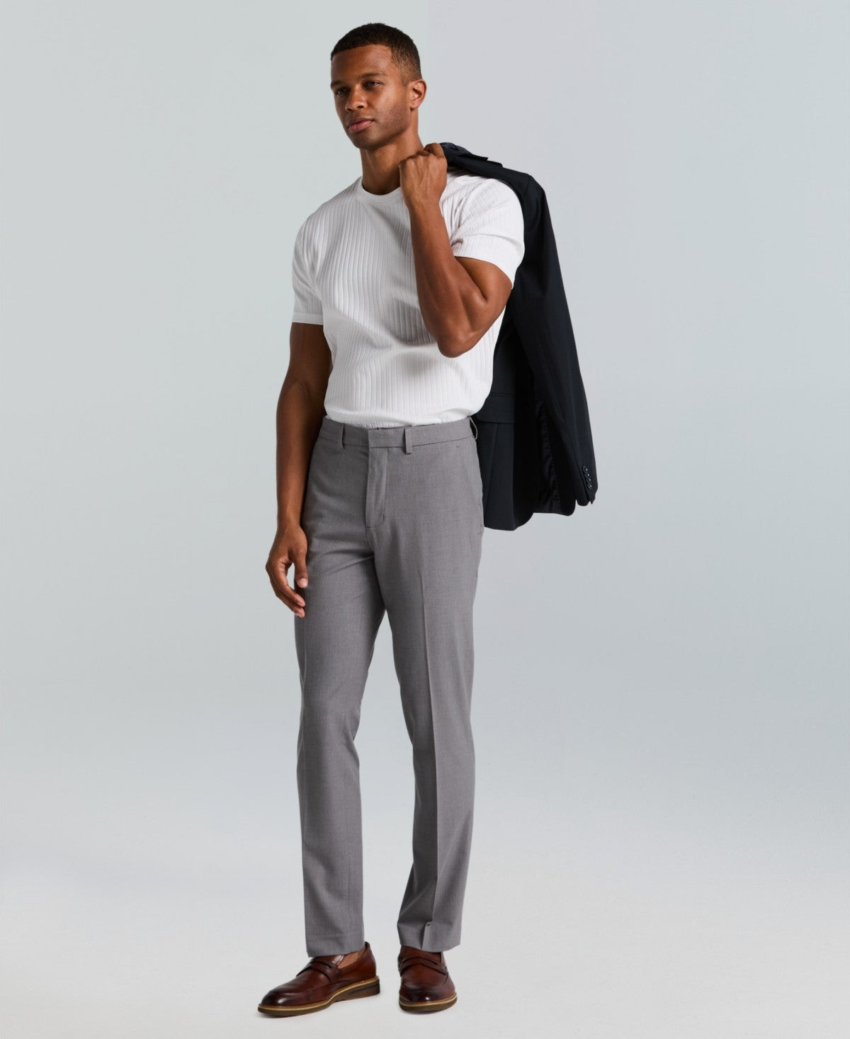 Perry Ellis Portfolio Mens Slim fit Dress Pants 34 / 30 Light Gray Solid