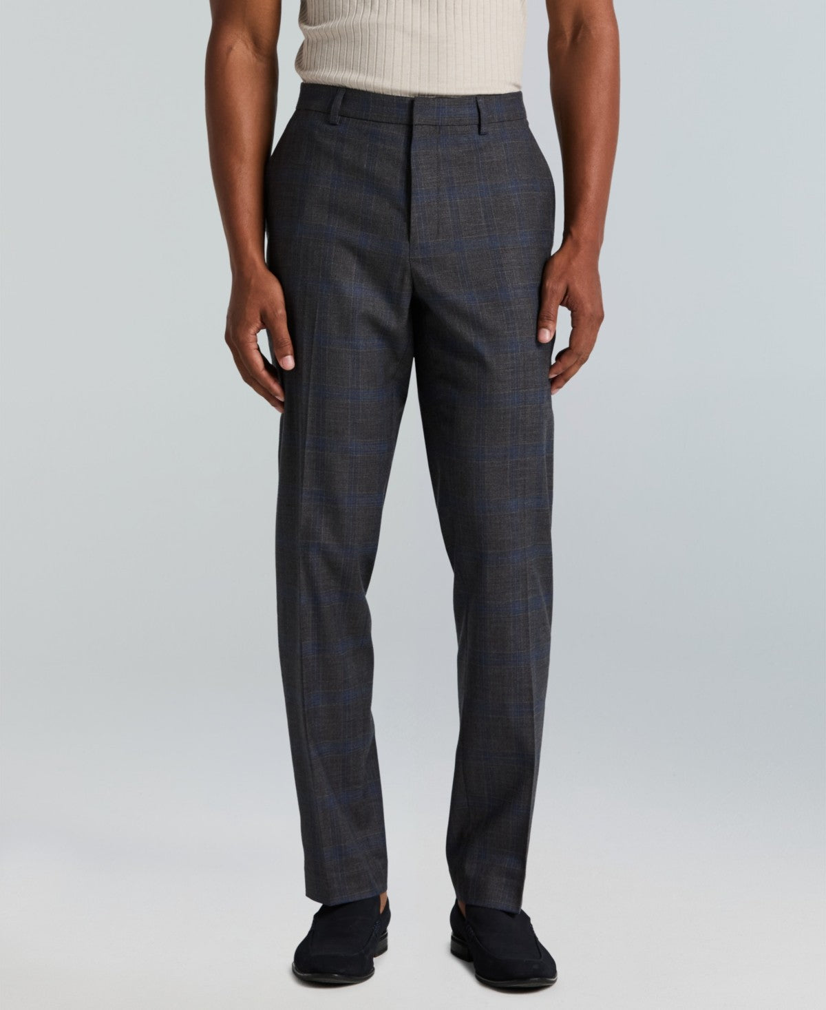 Perry Ellis Portfolio Mens Slim fit Dress Pants 33 / 32 Charcoal Gray Check