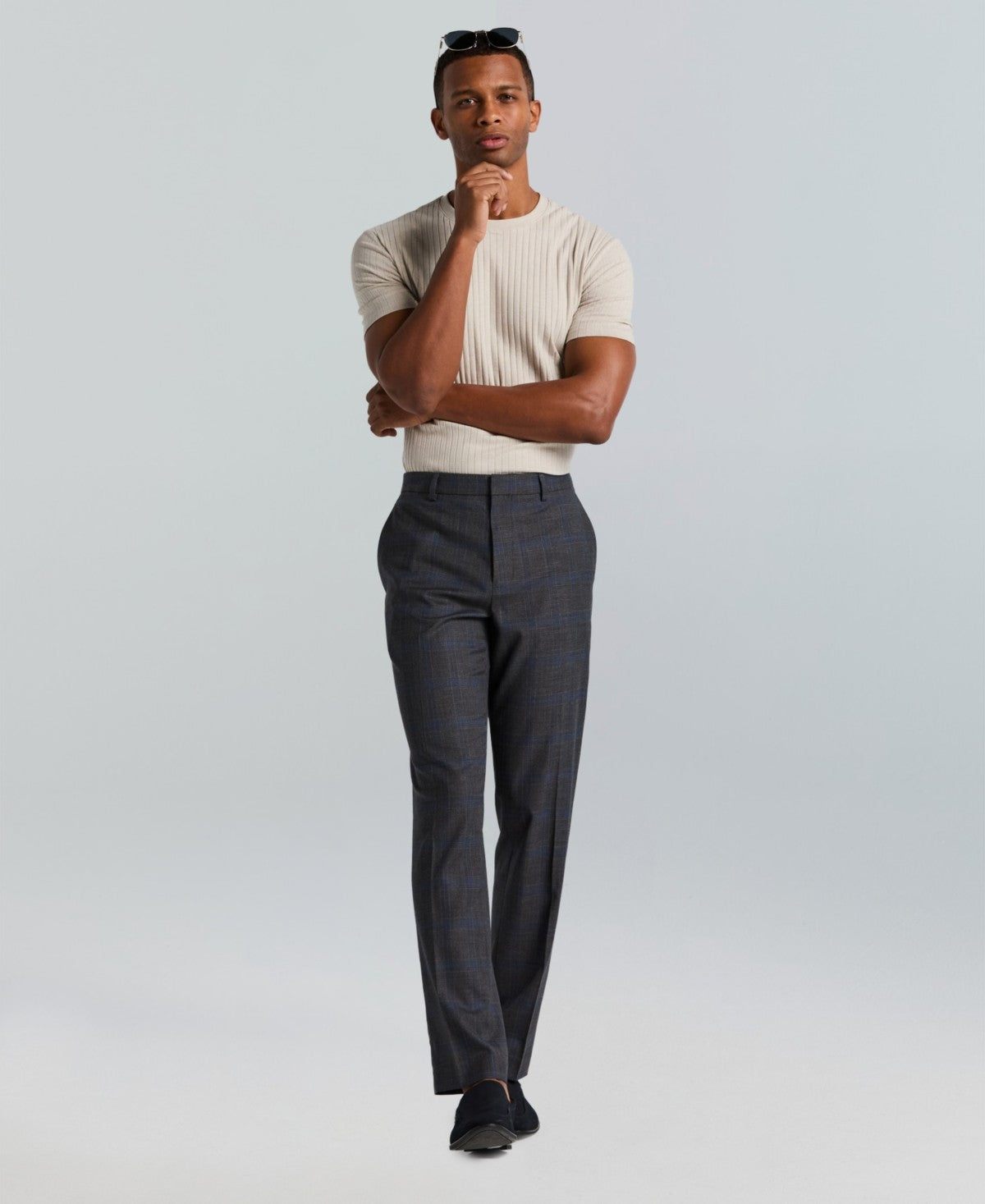 Perry Ellis Portfolio Mens Slim fit Dress Pants 33 / 32 Charcoal Gray Check