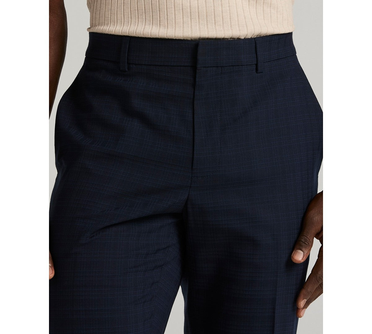Perry Ellis Portfolio Mens Slim fit Dress Pants 30 / 32 Navy  Blue Plaid