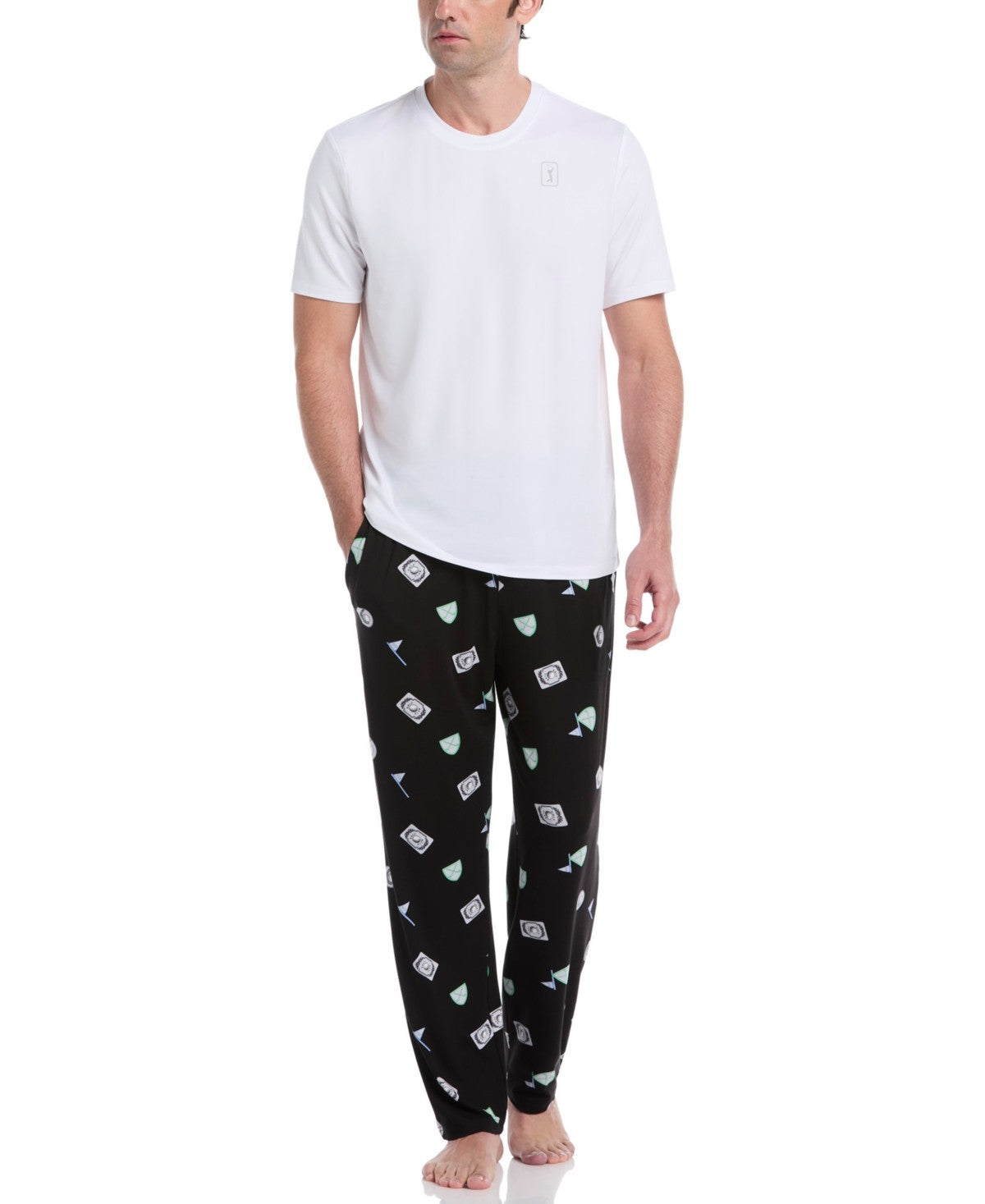 PGA Tour Mens Jersey Print Pajama Pants Black Beauty XL