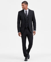 Dkny Mens Modern fit 3 Piece Vested Suit 54 R Pants 49 / 32 Black Solid