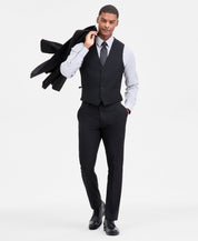 Dkny Mens Modern fit 3 Piece Vested Suit 54 R Pants 49 / 32 Black Solid