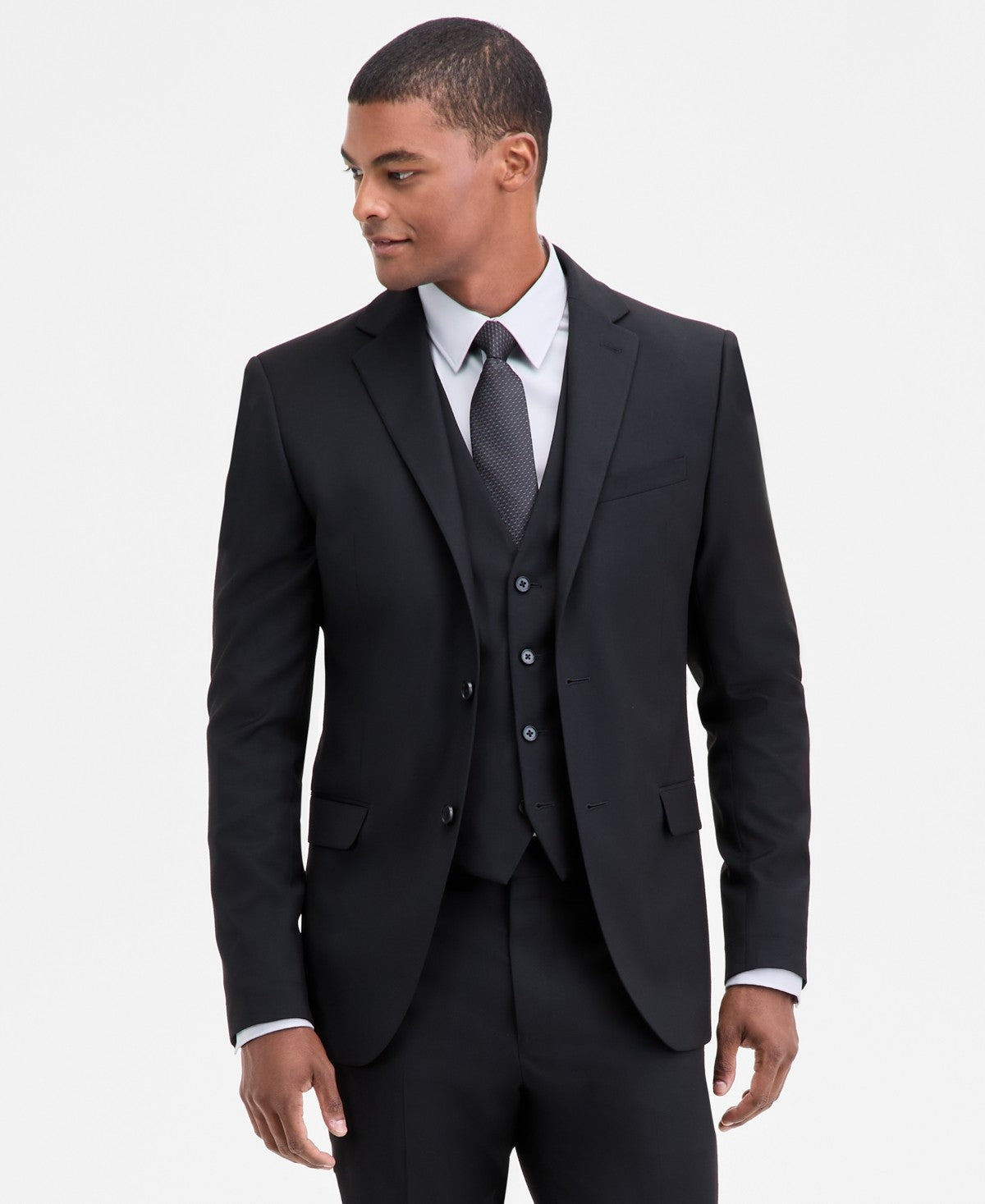 Dkny Mens Modern fit 3 Piece Vested Suit 54 R Pants 49 / 32 Black Solid