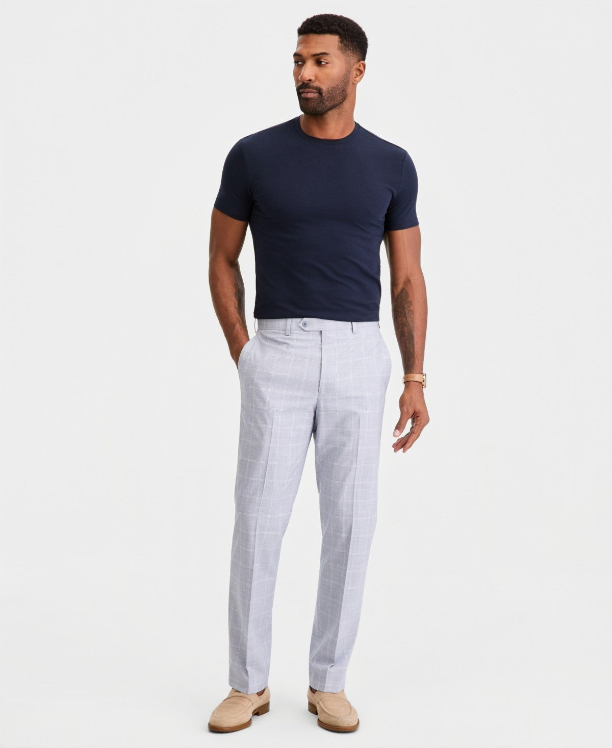 Michael Kors Mens Classic fit Dress Pants 36 / 30 Light Blue Plaid Stretch