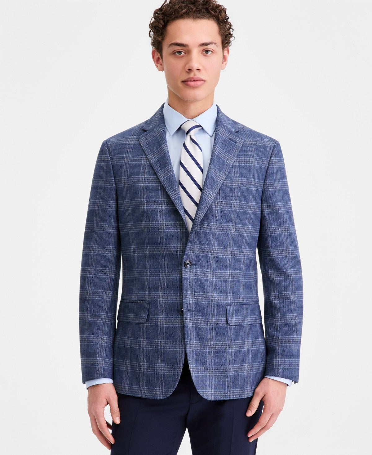 Tommy Hilfiger Mens Modern fit Sport Coat Blazer 40 S Multi Blue Plaid Stretch
