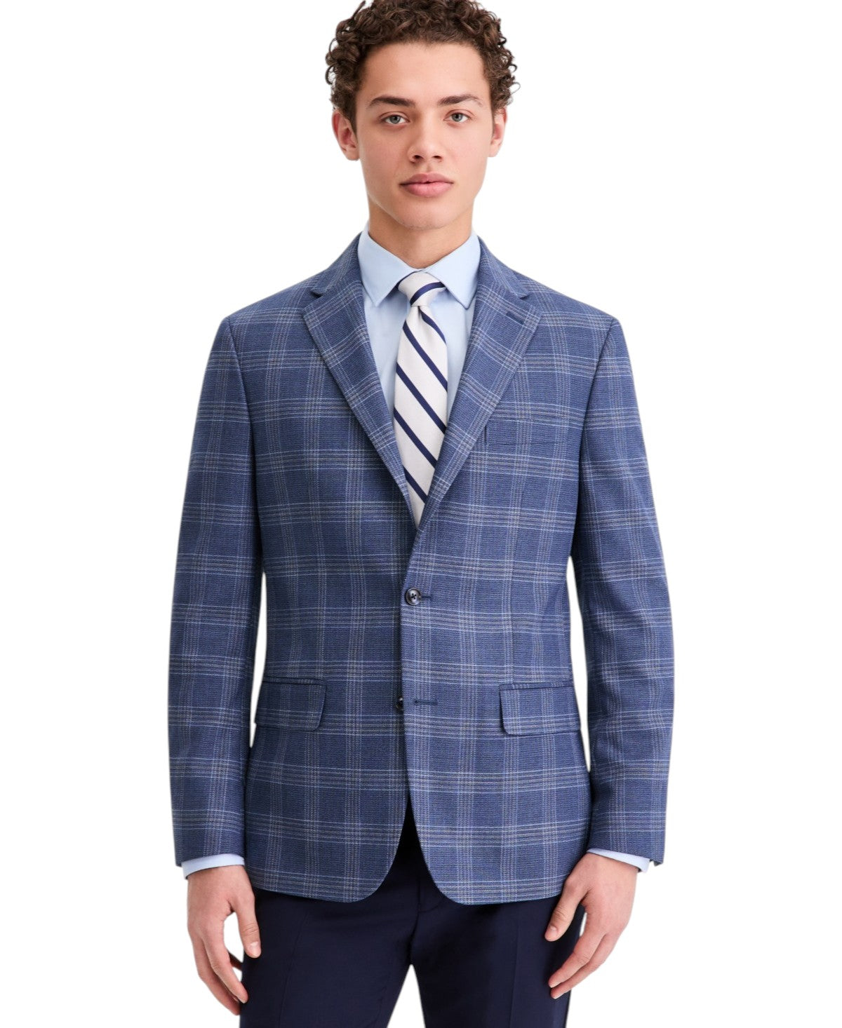 Tommy Hilfiger Mens Modern fit Sport Coat Blazer 42 R Mid Blue Plaid Stretch