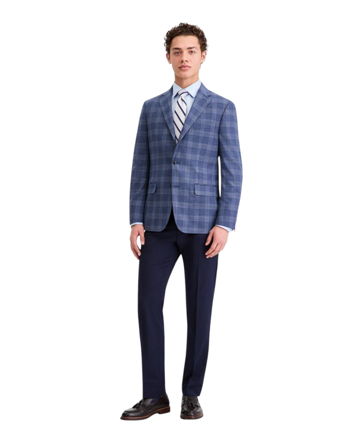 Tommy Hilfiger Mens Modern fit Sport Coat Blazer 42 R Mid Blue Plaid Stretch