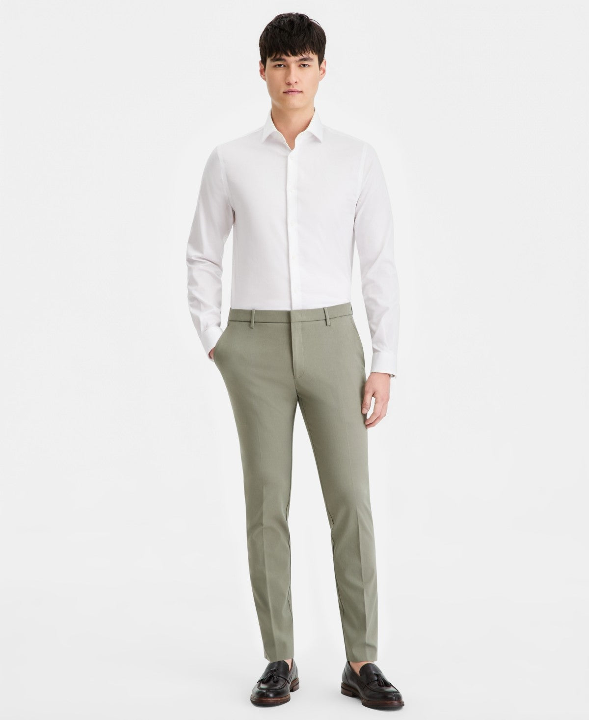 Tommy Hilfiger Mens Modern fit Dress Pants 38 / 32 Olive Green Solid