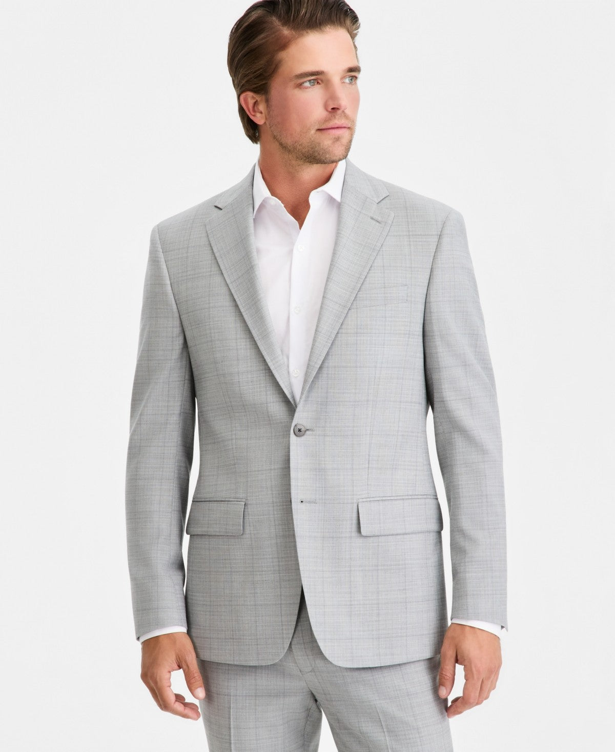 Calvin Klein Mens Slim fit Wool Suit Jacket Blazer 42 L Light Gray Plaid