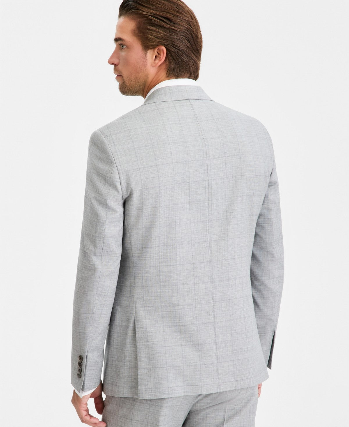 Calvin Klein Mens Slim fit Wool Suit Jacket Blazer 42 L Light Gray Plaid