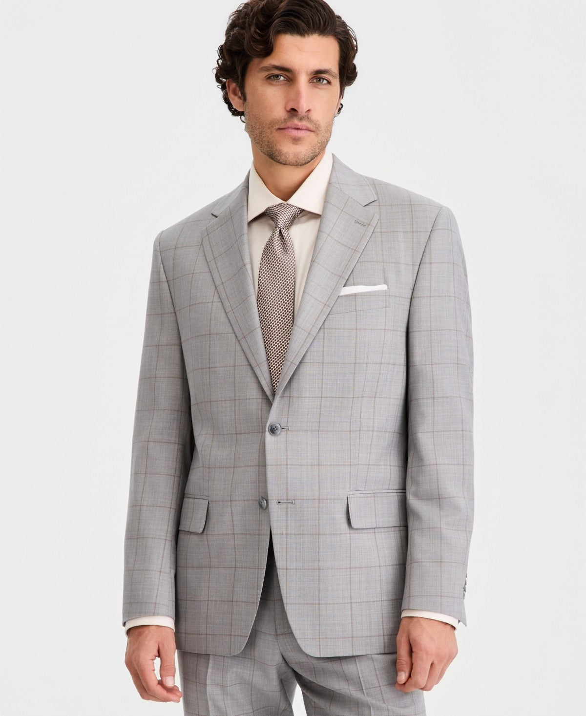 Michael Kors Mens Classic fit Wool Suit Jacket Blazer 42 S Gray Tan Windowpane
