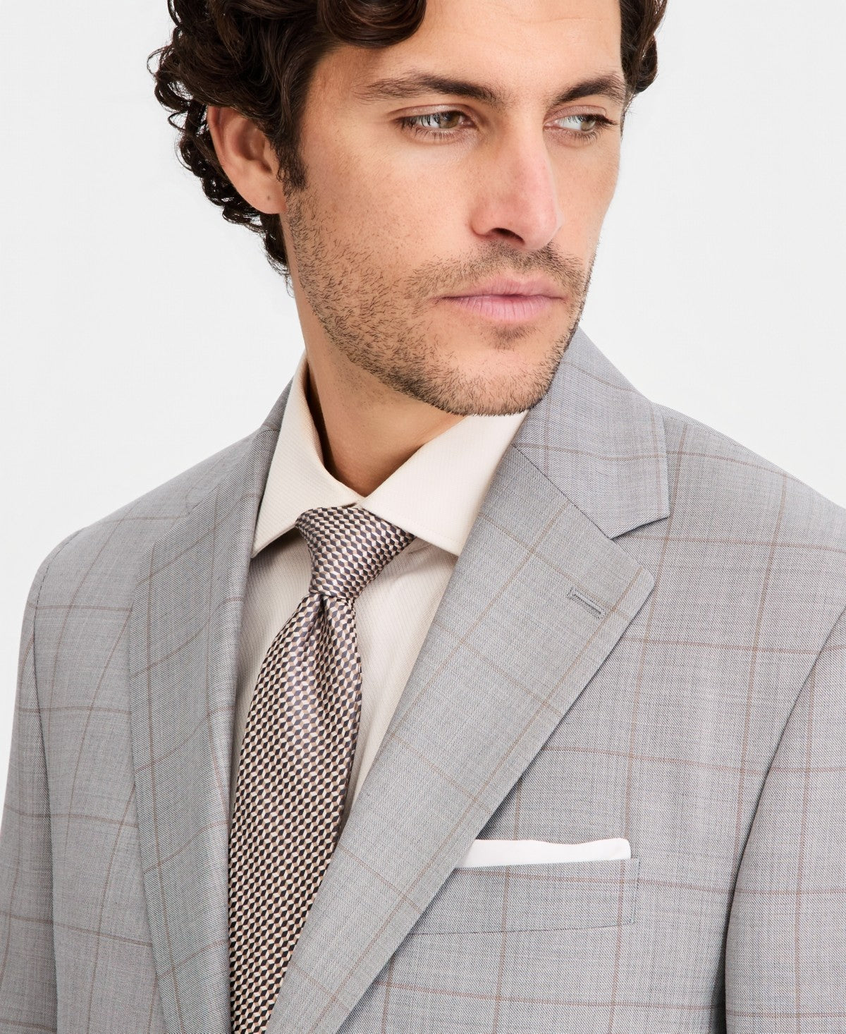 Michael Kors Mens Classic fit Wool Suit Jacket Blazer 42 S Gray Tan Windowpane