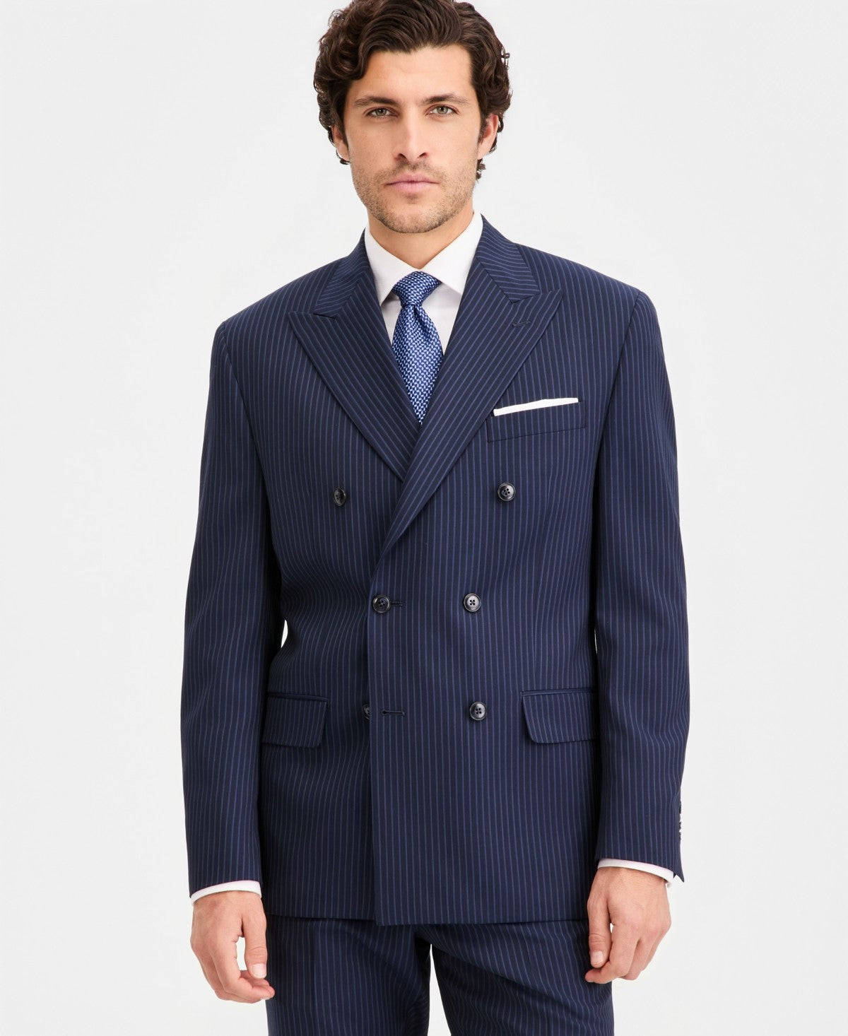 Michael Kors Mens Classic fit Double Breasted Suit Jacket Blazer 40 R Blue