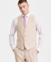 Bar Iii Men's Slim-Fit Linen-Blend Suit Separates Vest XL Light Tan