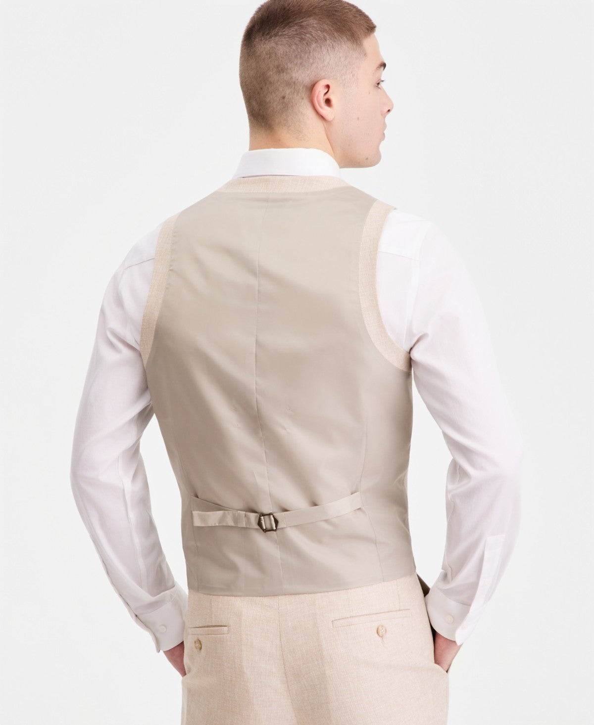 Bar Iii Men's Slim-Fit Linen-Blend Suit Separates Vest XL Light Tan
