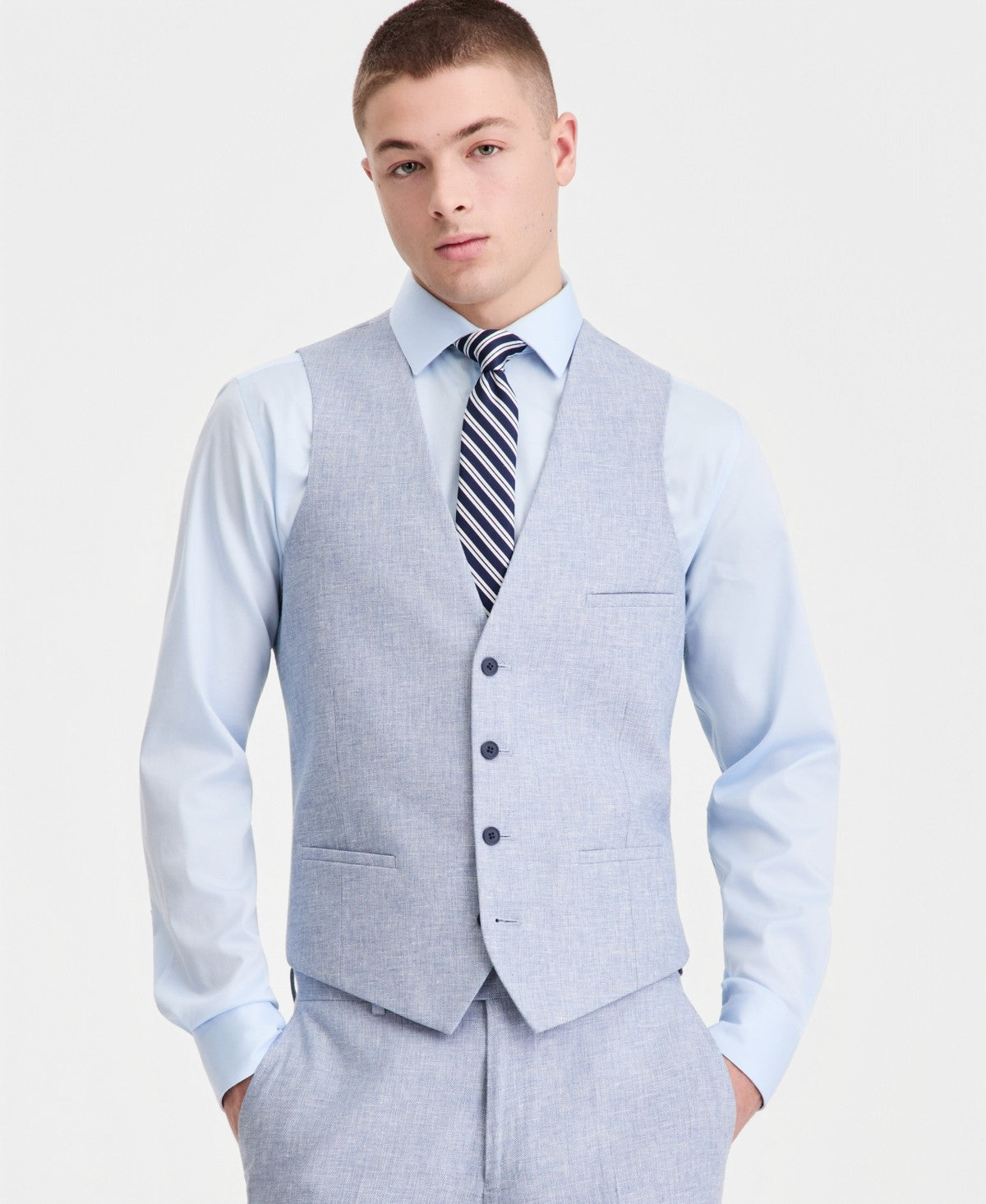 Bar Iii Men's Slim-Fit Linen-Blend Suit Separates Vest Medium Light Blue