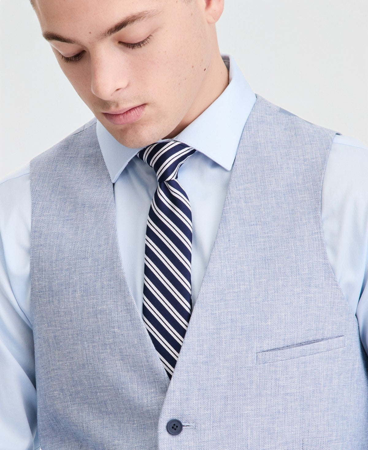 Bar Iii Men's Slim-Fit Linen-Blend Suit Separates Vest Medium Light Blue
