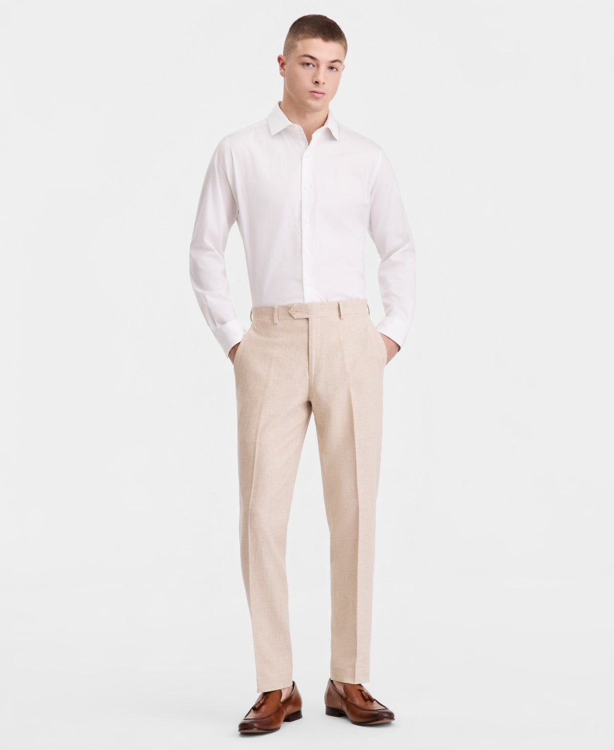Bar Iii Mens Slim fit Linen Cotton Dress Pants 30 / 32 Beige Solid
