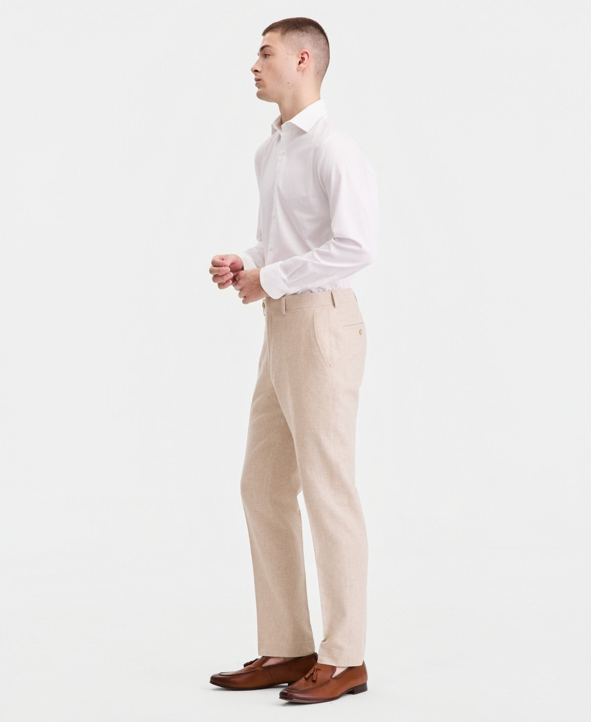 Bar Iii Mens Slim fit Linen Cotton Dress Pants 30 / 32 Beige Solid