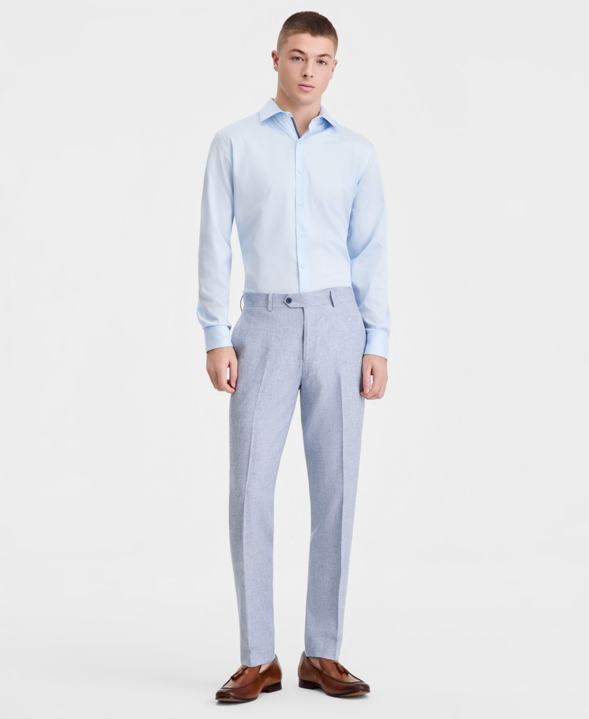 Bar Iii Mens Slim fit Linen Cotton Dress Pants 30 / 32 Blue Solid