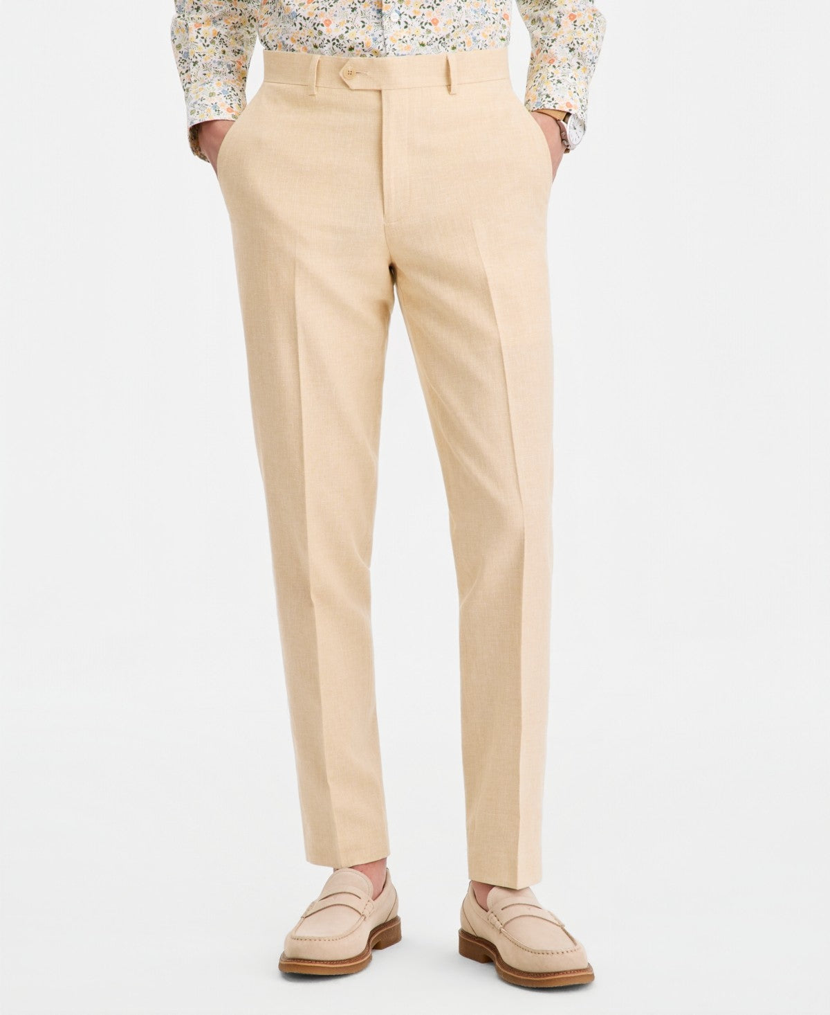 Bar Iii Mens Slim fit Linen Cotton Dress Pants 34 / 32 Butter Yellow Solid