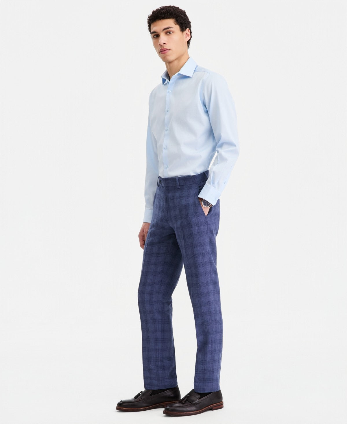 Bar Iii Mens Slim fit Dress Pants 36 / 34 Blue Plaid