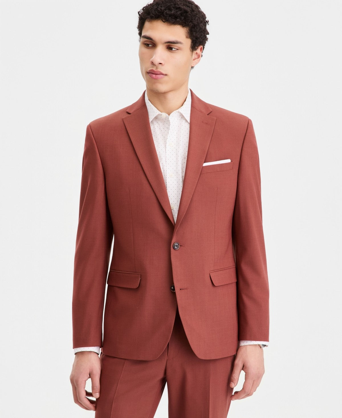 Bar Iii Mens Slim fit Wool Suit Jacket Blazer 44 L Terracotta Brown Solid
