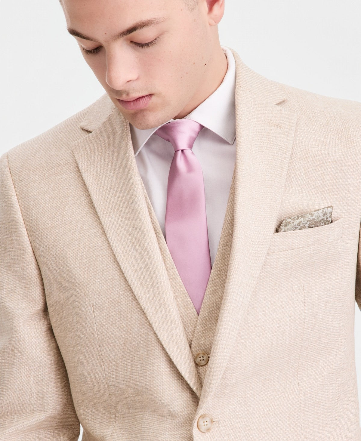 Bar Iii Mens Slim fit Linen Cotton Suit Jacket Blazer 44 R Light Tan  Solid