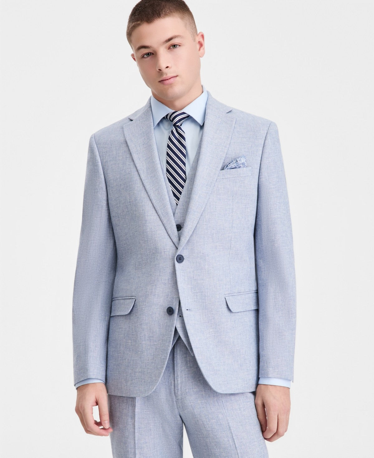 Bar III Mens Slim fit Linen Suit Jacket Blazer 40 L Light Blue Solid