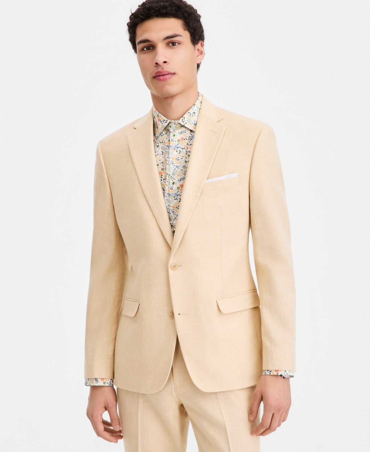 Bar Iii Mens Slim fit Linen Cotton Suit Jacket Blazer 36 R Yellow Solid
