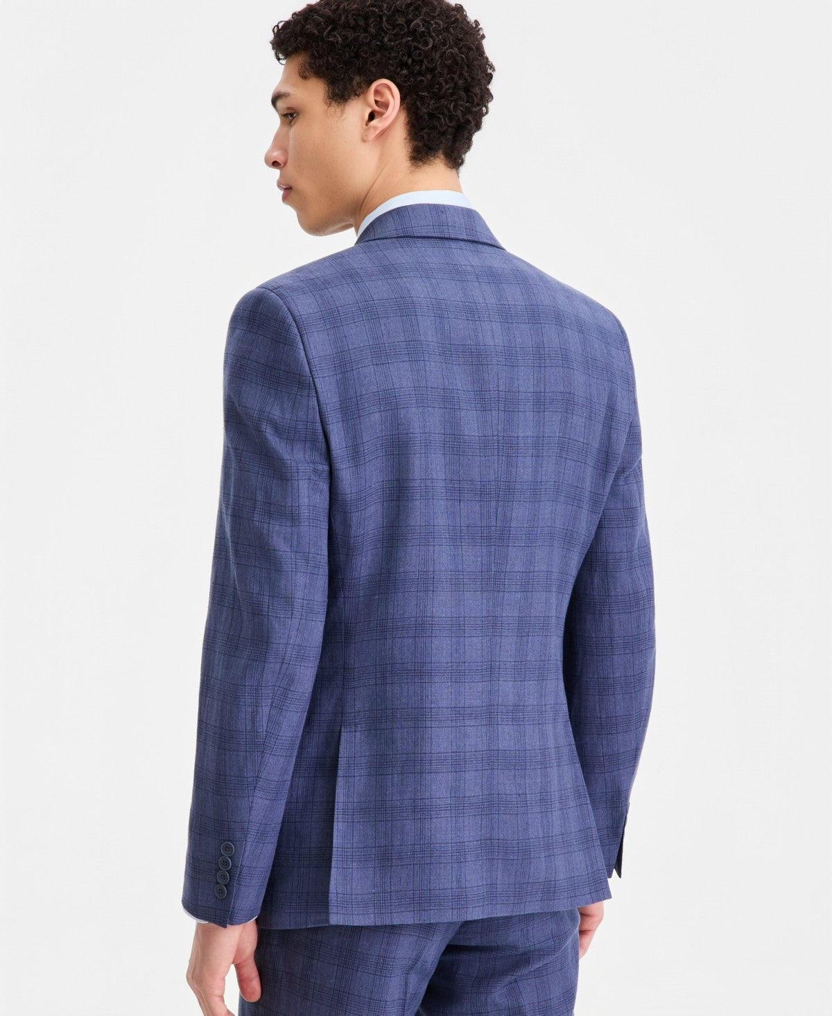 Bar Iii Mens Slim fit Linen Cotton Suit Jacket Blazer 42 R Blue Plaid
