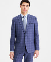 Bar Iii Mens Slim fit Linen Suit Jacket Blazer 46 L Blue Plaid