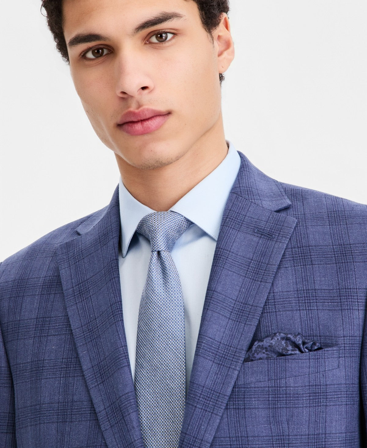 Bar Iii Mens Slim fit Linen Suit Jacket Blazer 46 L Blue Plaid