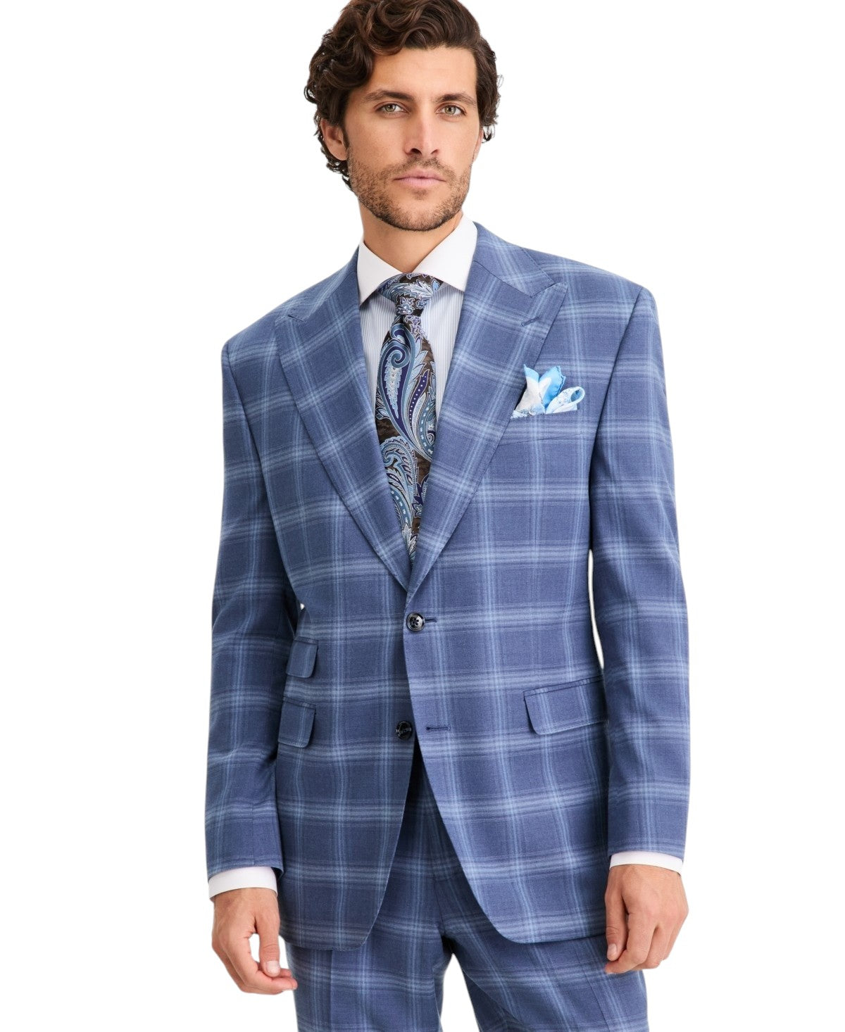 Tayion Mens Classic fit Suit Jacket Blazer 42 R Blue Plaid