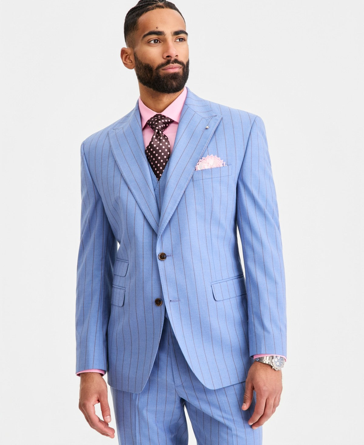 Tayion Mens Classic fit Suit Jacket Blazer 40 S Light Blue Striped