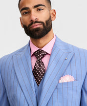 Tayion Mens Classic fit Suit Jacket Blazer 40 S Light Blue Striped