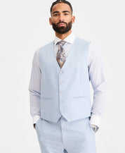 Tayion Mens Classic fit Wool Button-Up Suit Vest Medium Powder Blue Solid