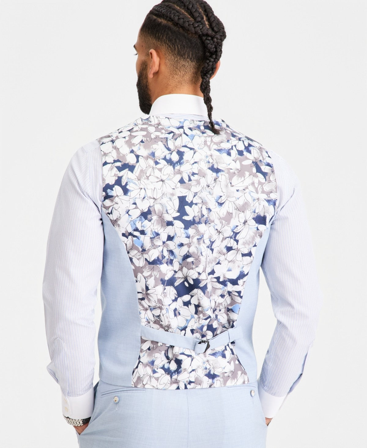 Tayion Mens Classic fit Wool Button-Up Suit Vest Medium Powder Blue Solid