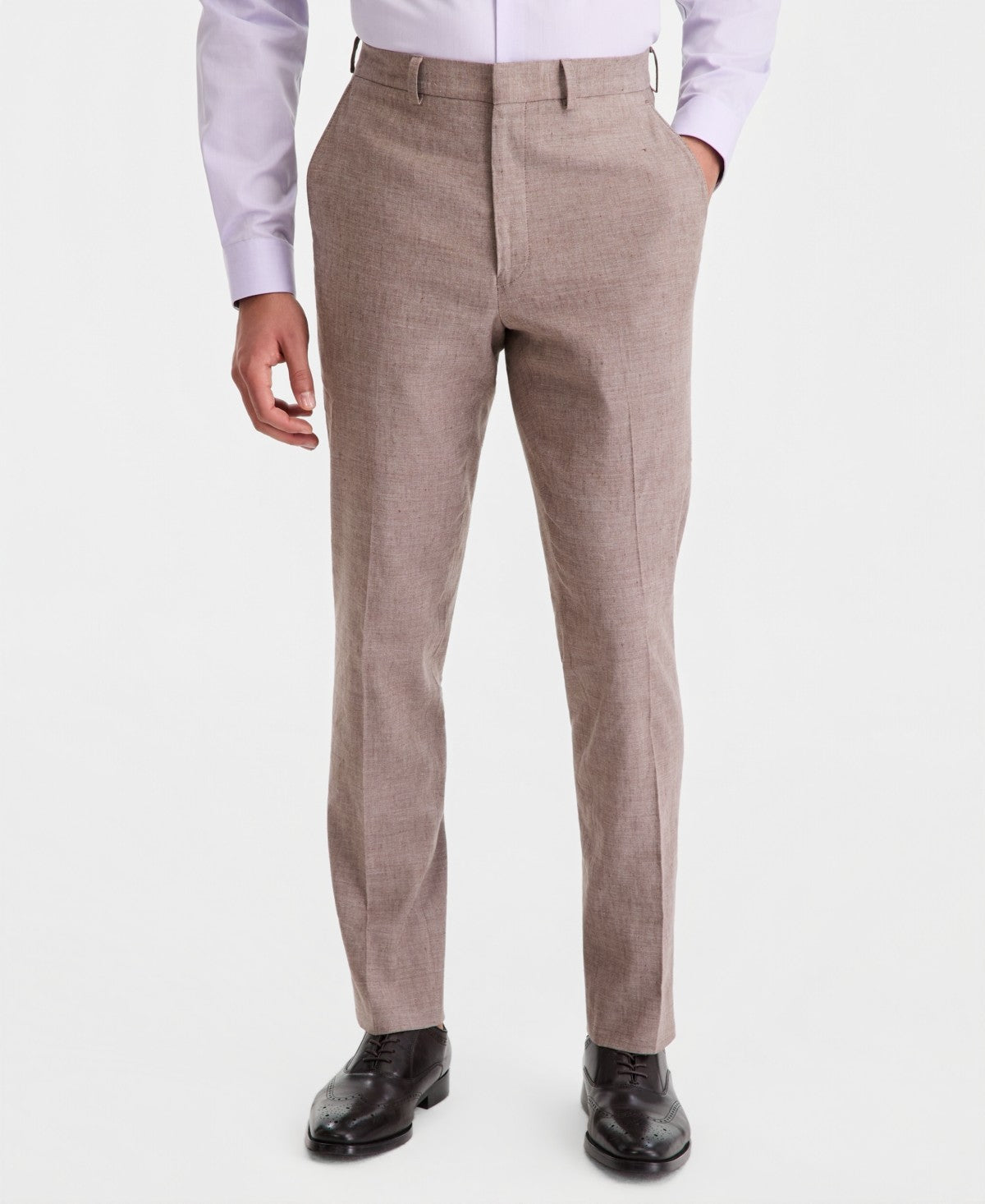 Calvin Klein Mens Slim fit Linen Dress Pants 34 / 30 Brown Solid