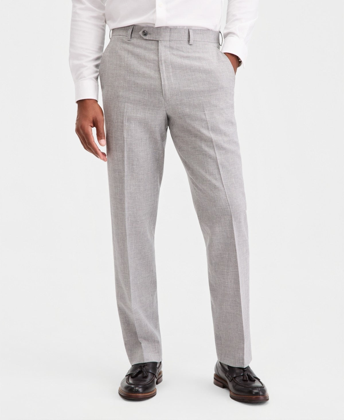 Michael Kors Mens Classic fit Linen Dress Pants 36 / 32 Light Grey Houndstooth